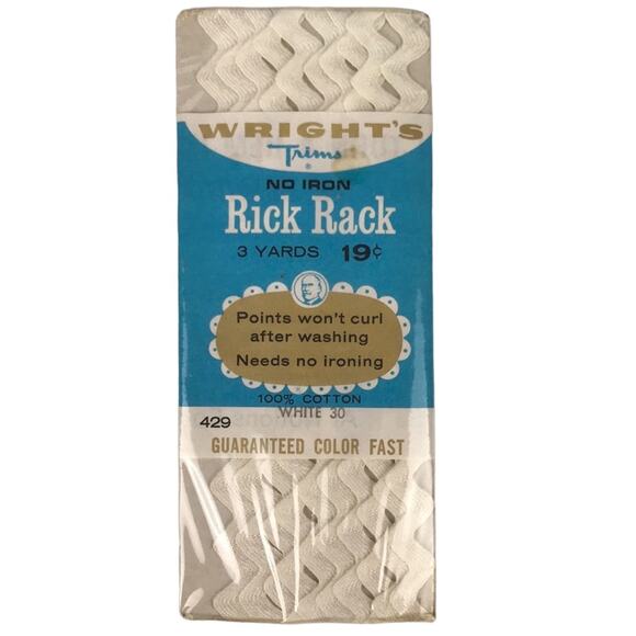 Vintage NOS Wright's Trims Rick Rack No Iron 100% Cotton White 30 3 Yards Sewing - Picture 1 of 4